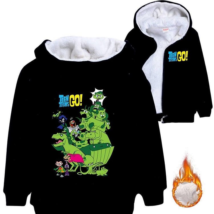 Mayoulove Teen Titans Go Print Girls Boys Fleece Lined Cotton Zip Hoodie Jacket-Mayoulove