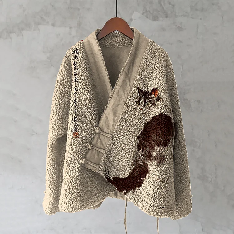 Japanese Cat Art Plush Cardigan