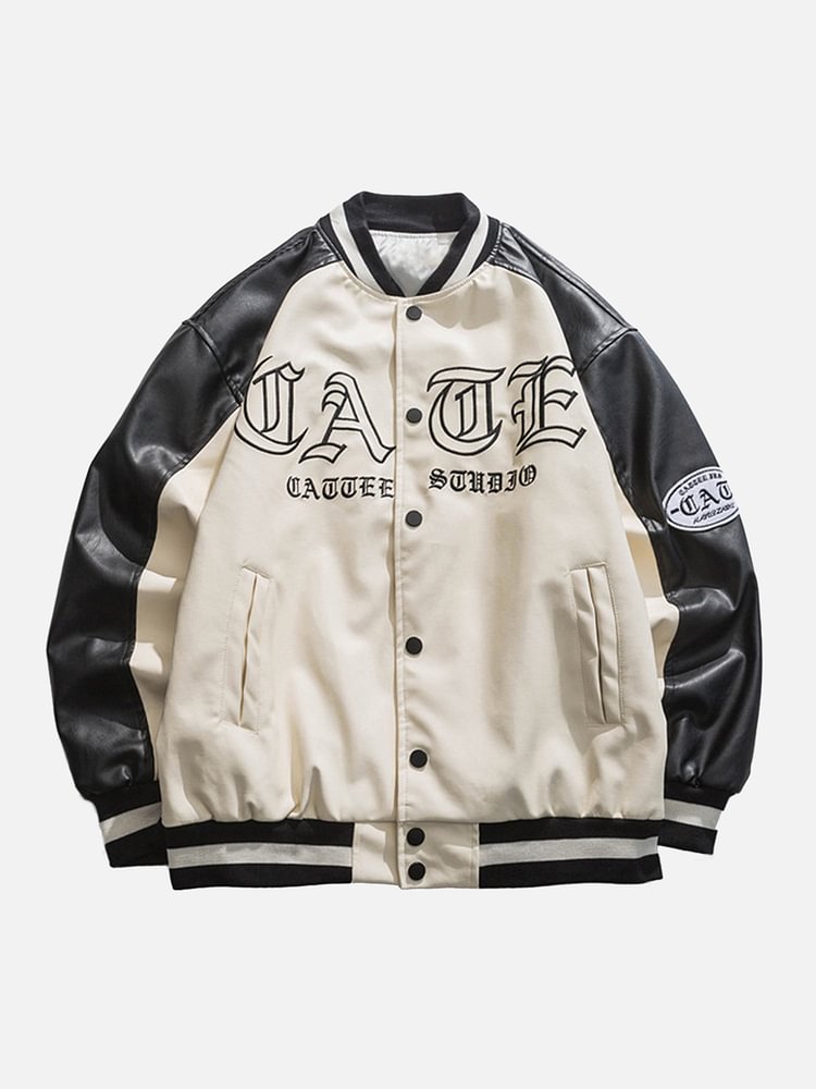 The Supermade Embroidered Color-Block Leather Jacket