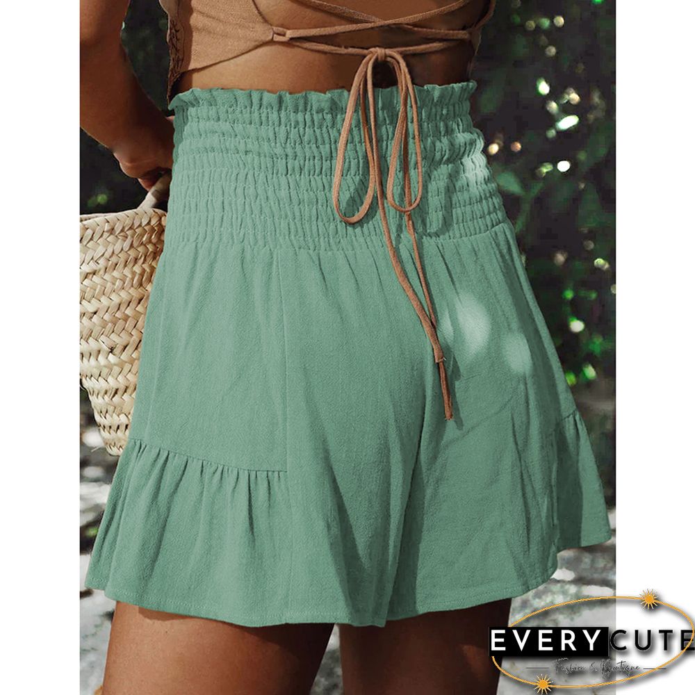 Light Green Ruffle Hem Tie Waist Wide Leg Culotte