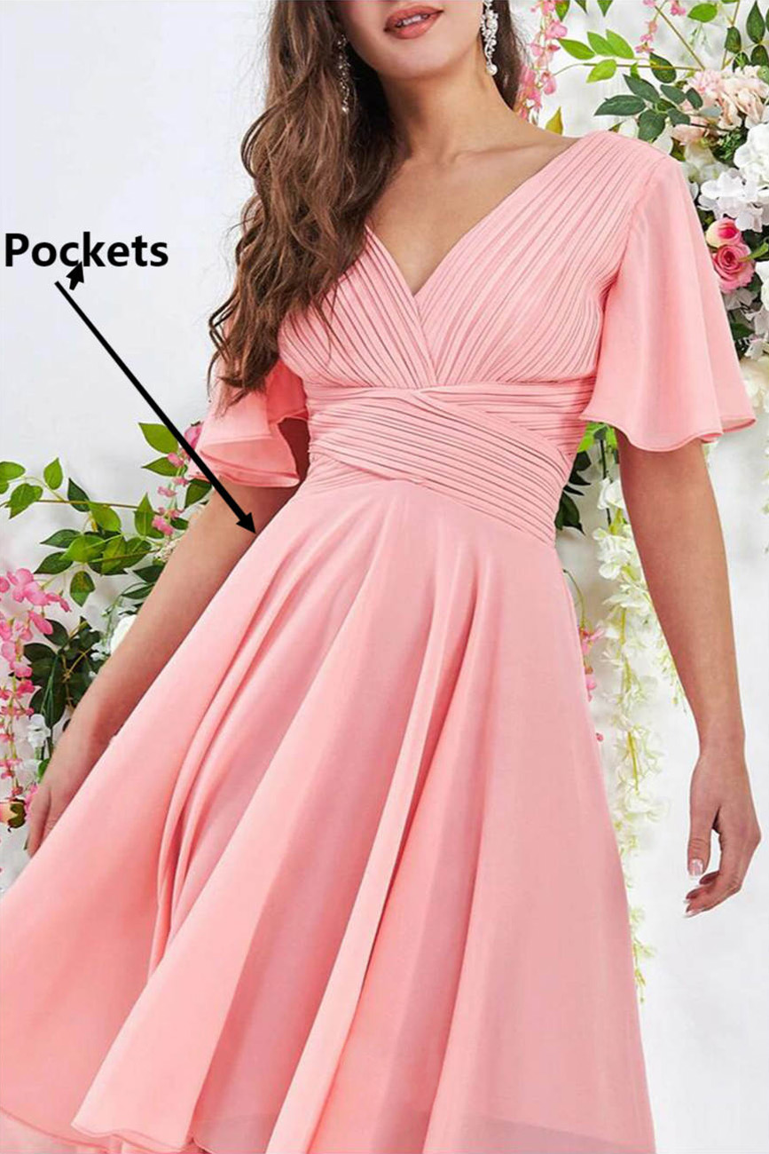 Lussooy Candy Pink Short V-Neck Mini Homecoming Dress  