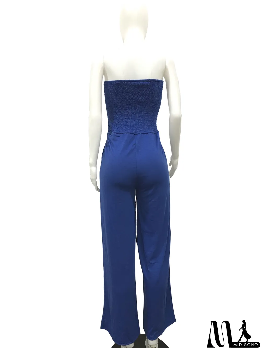 MidiSono - Solid Color Sexy Strapless Loose Jumpsuit