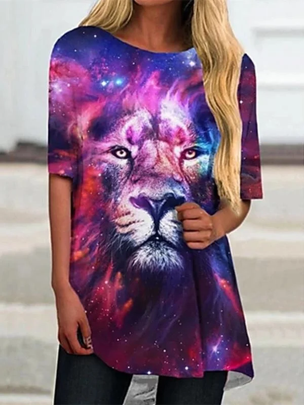 Women Half Sleeve V-neck Solid Color Dress