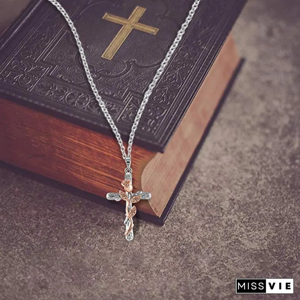 Colors Natural Flower Plant Cross Pendant Chain Necklace Jewelry Gift for Women