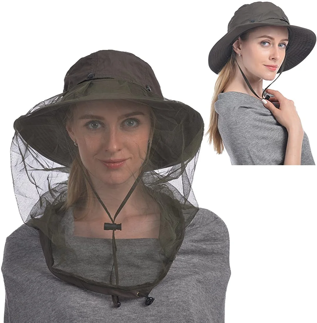 Mosquito Head Net Hat, Safari Hat Sun Hat with Hidden Net from Insects