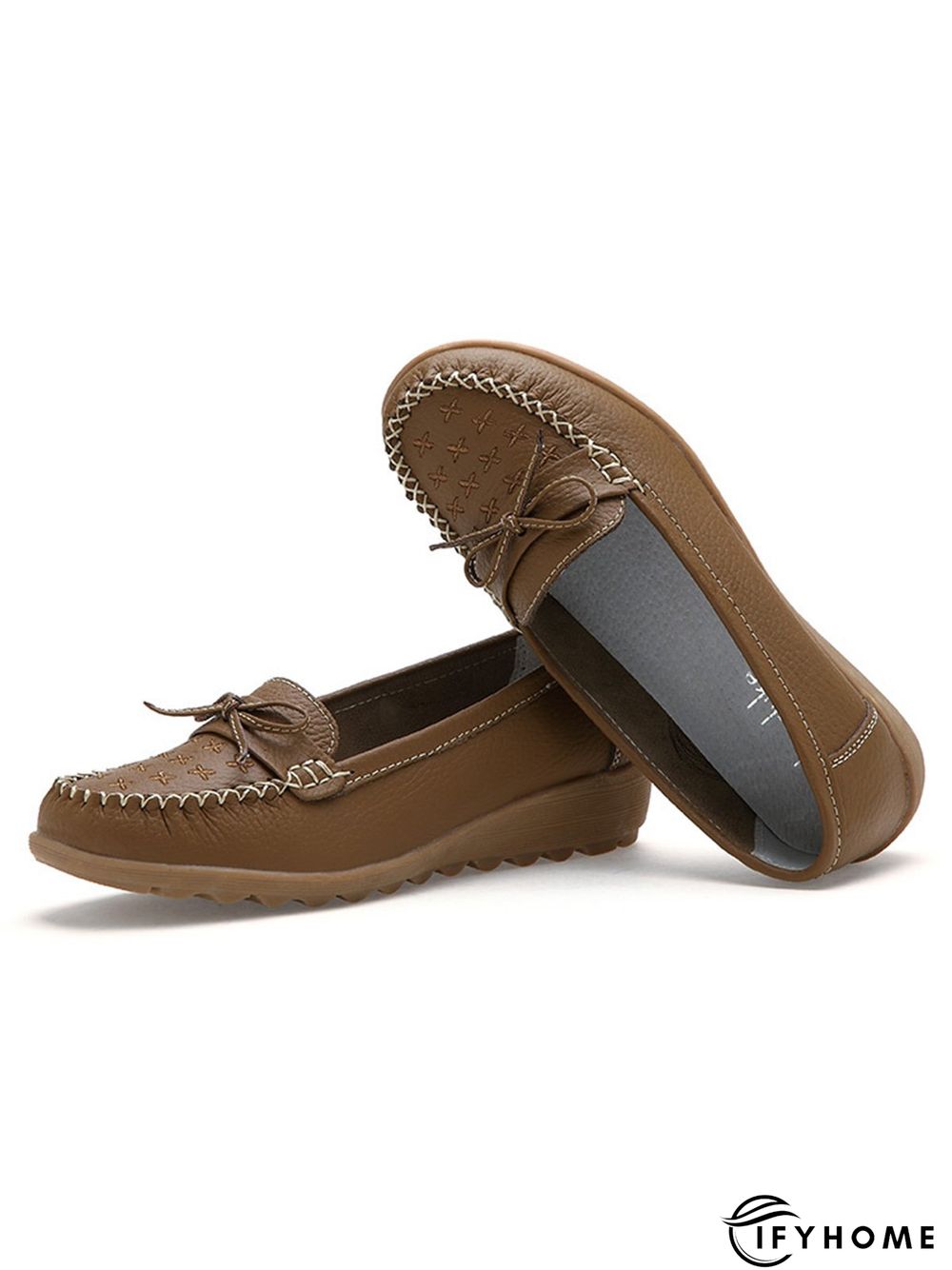 Bow Decor Moccasin Comfy Sole Flat Peas Shoes | IFYHOME