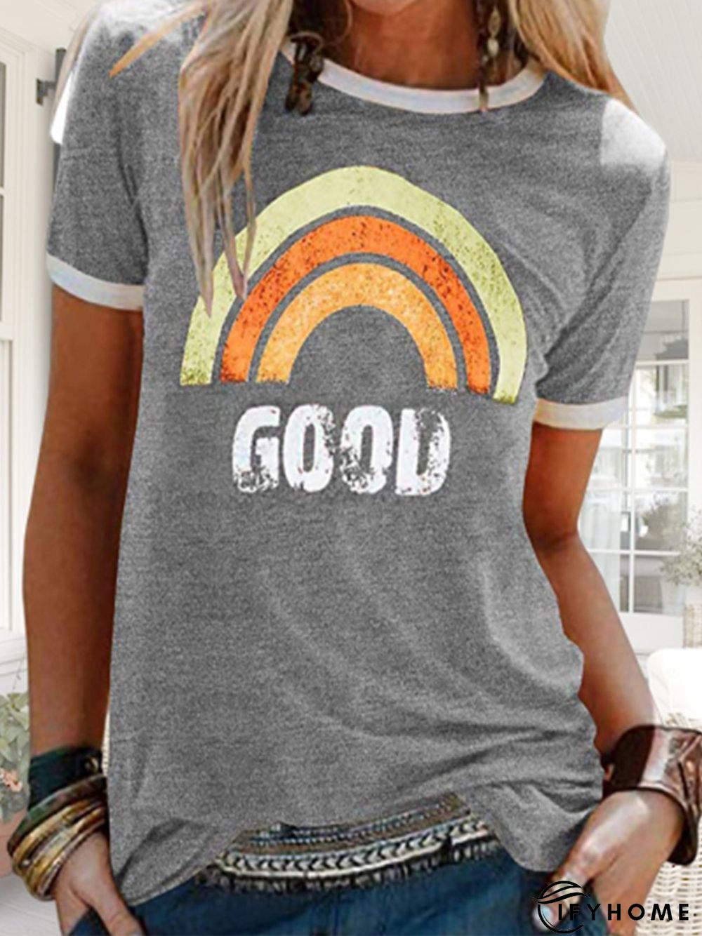 Women Crew Neck Short Sleeve Casual Graphic T-shirt | IFYHOME