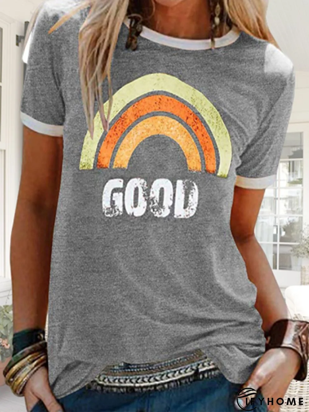 Women Crew Neck Short Sleeve Casual Graphic T-shirt | IFYHOME