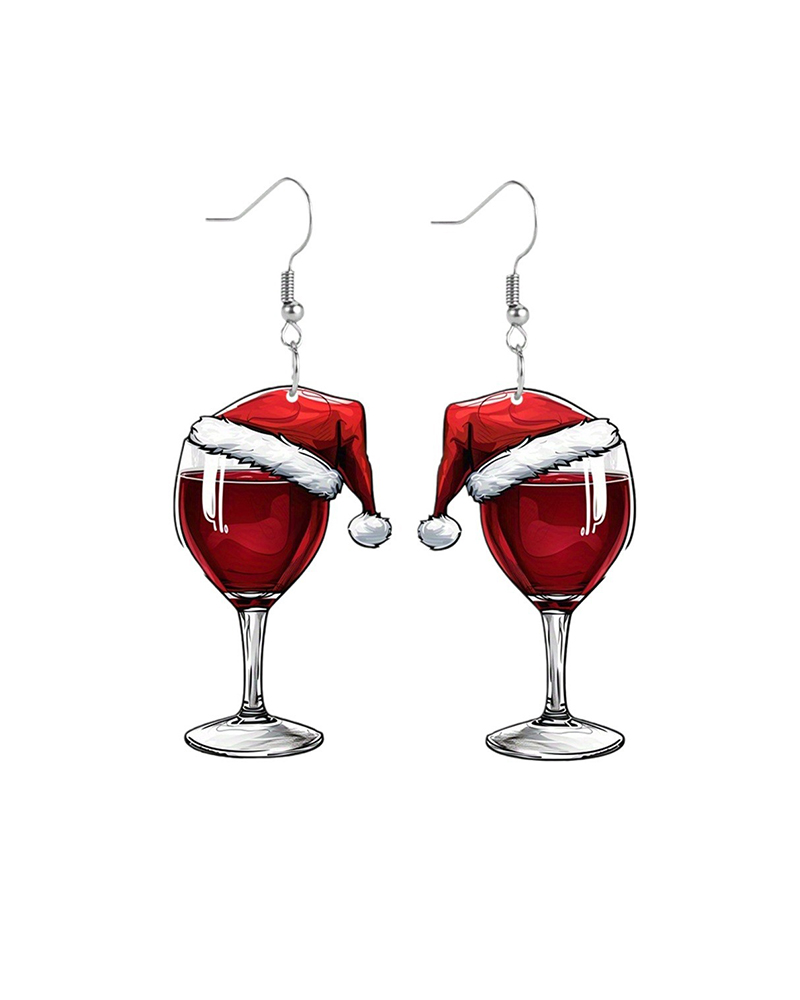 1 Pair of Acrylic Christmas Wine Glasses Earrings