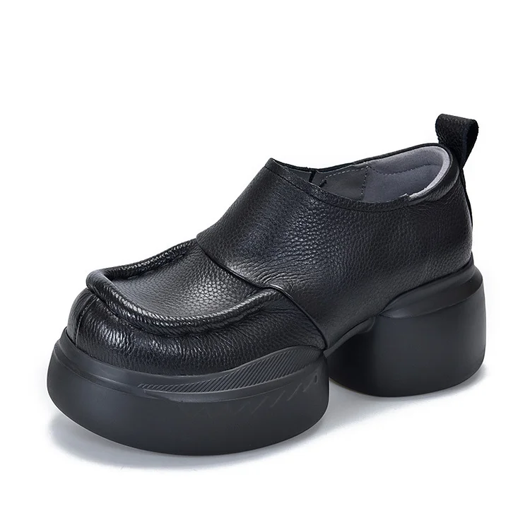 Simple Leather Solid Color Thick Bottom Shoes