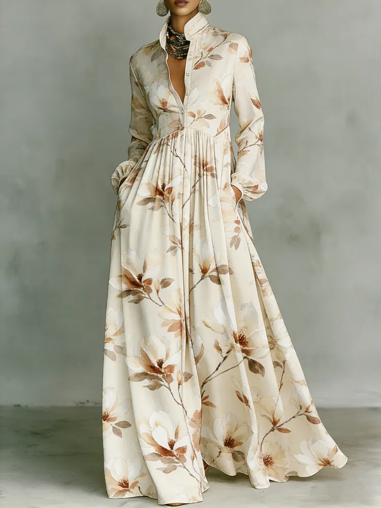 Women's Vintage print Elegant Romantic Vacation Maxi Dress