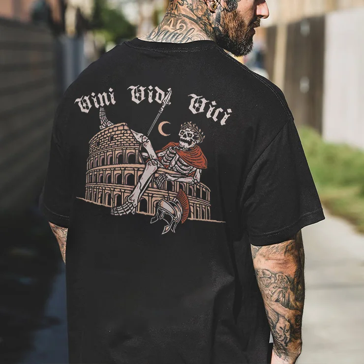 Vini Vidi Vici Skeleton Colosseum Print Men's T-shirt