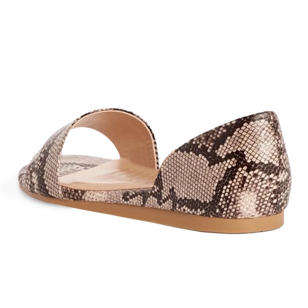 Fashionable Taupe Vegan Leather Open-Toe Flat Comfy Python Sandals