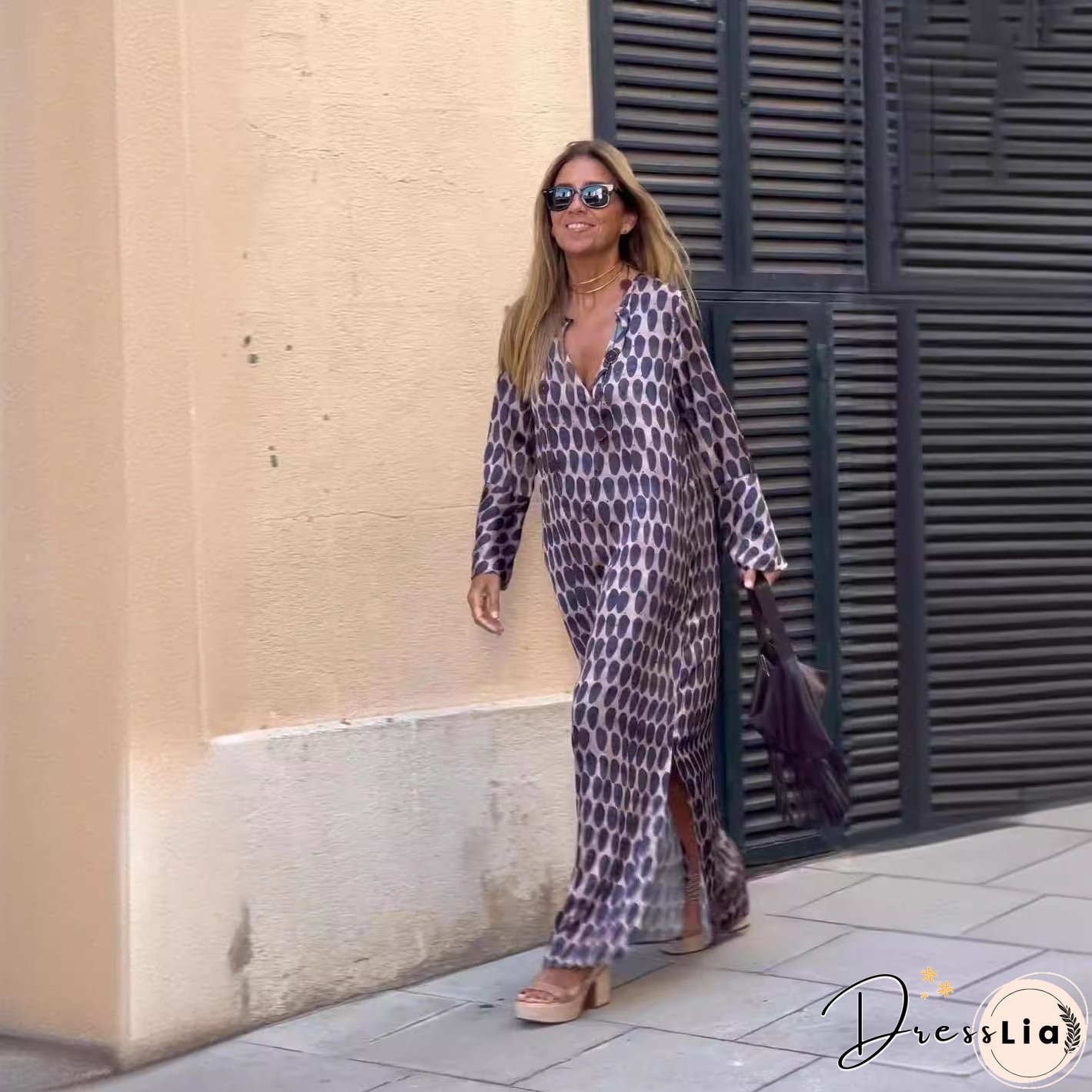 Summer New Products Fashion Printing V-neck Long Dress Women