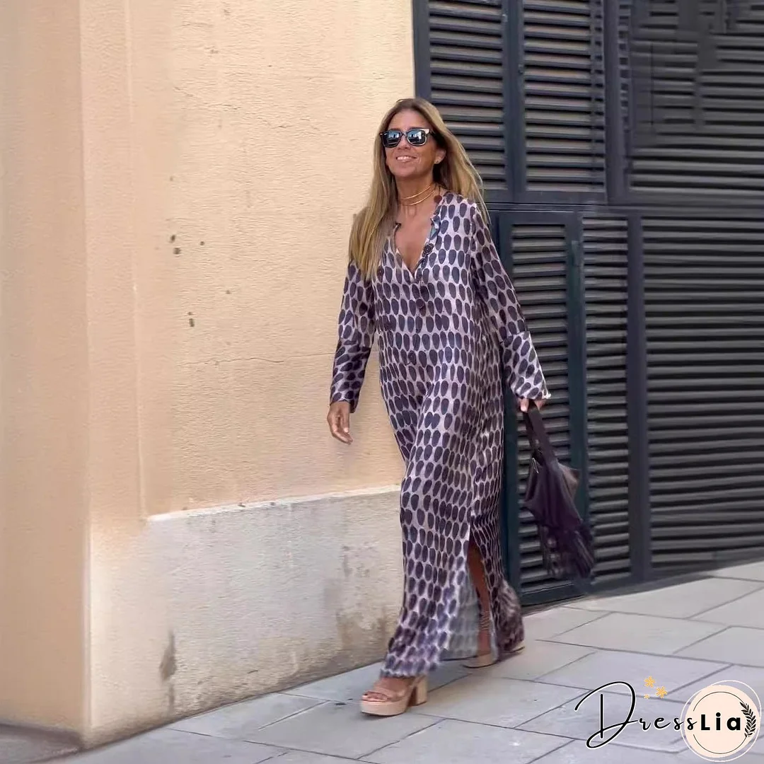 Summer New Products Fashion Printing V-neck Long Dress Women