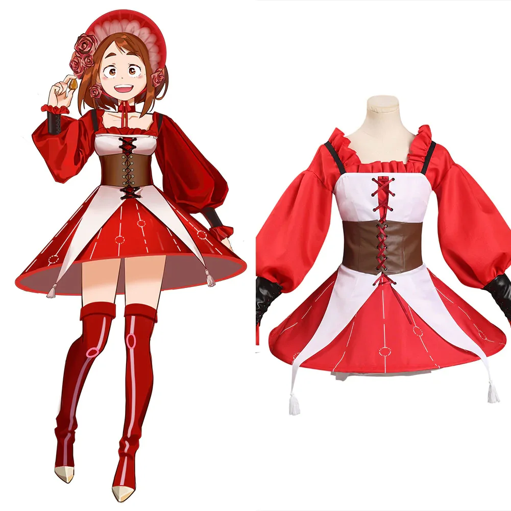 My Hero Academia OCHACO URARAKA Lolita Cosplay Costume Red Dress Outfits Halloween Carnival Suit-Coshduk