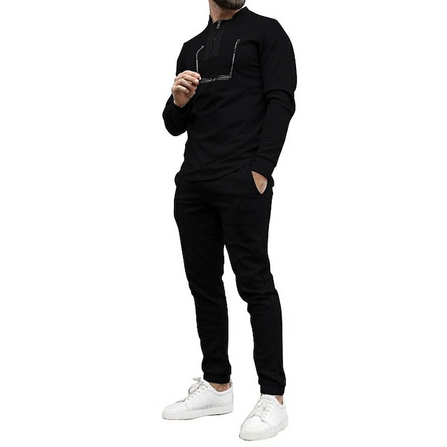 Solid Colored Stand Collar Outdoor Street Long Sleeve Zipper Drawstring Clothing Apparel 2pcs
