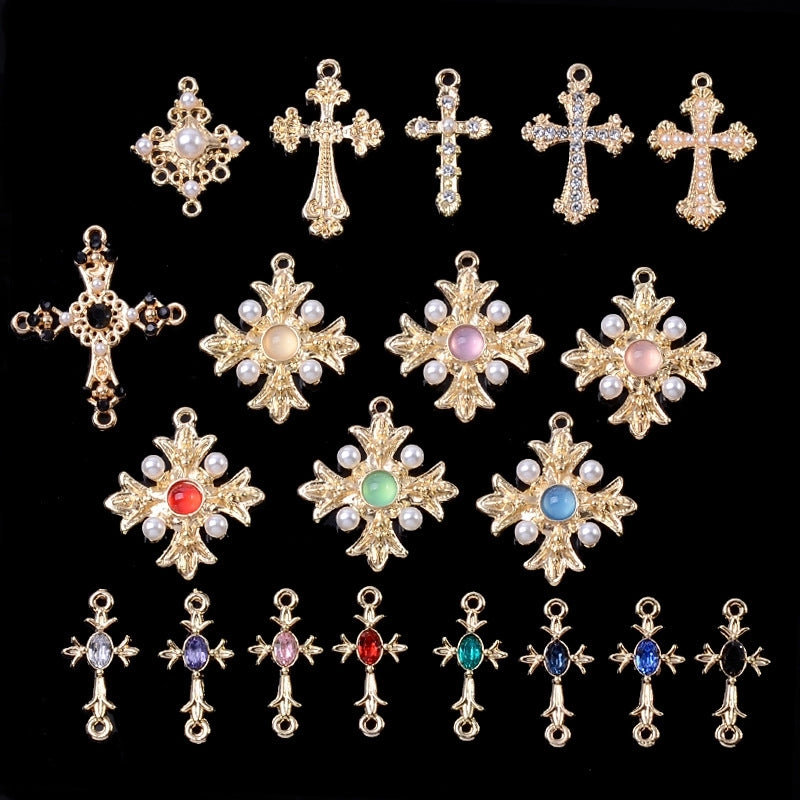 10 PCS/Package 13*26mm 21*26mm 31*37mm Alloy Crystal Pearl Cross Jewelry Accessories Pendant