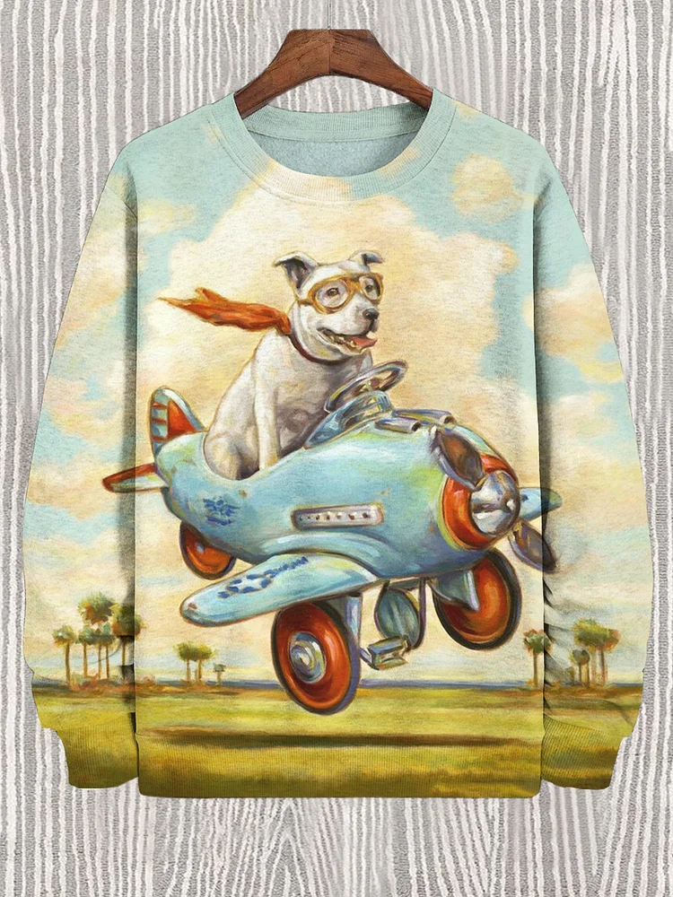 Men's The Dog Takes Off In A Plane Art Print Casual Sweatshirt