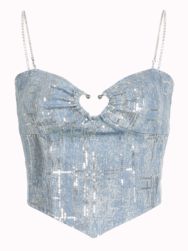 Sexy Bandaged Cutout Irregular Spaghetti Chains-trimmed Crop