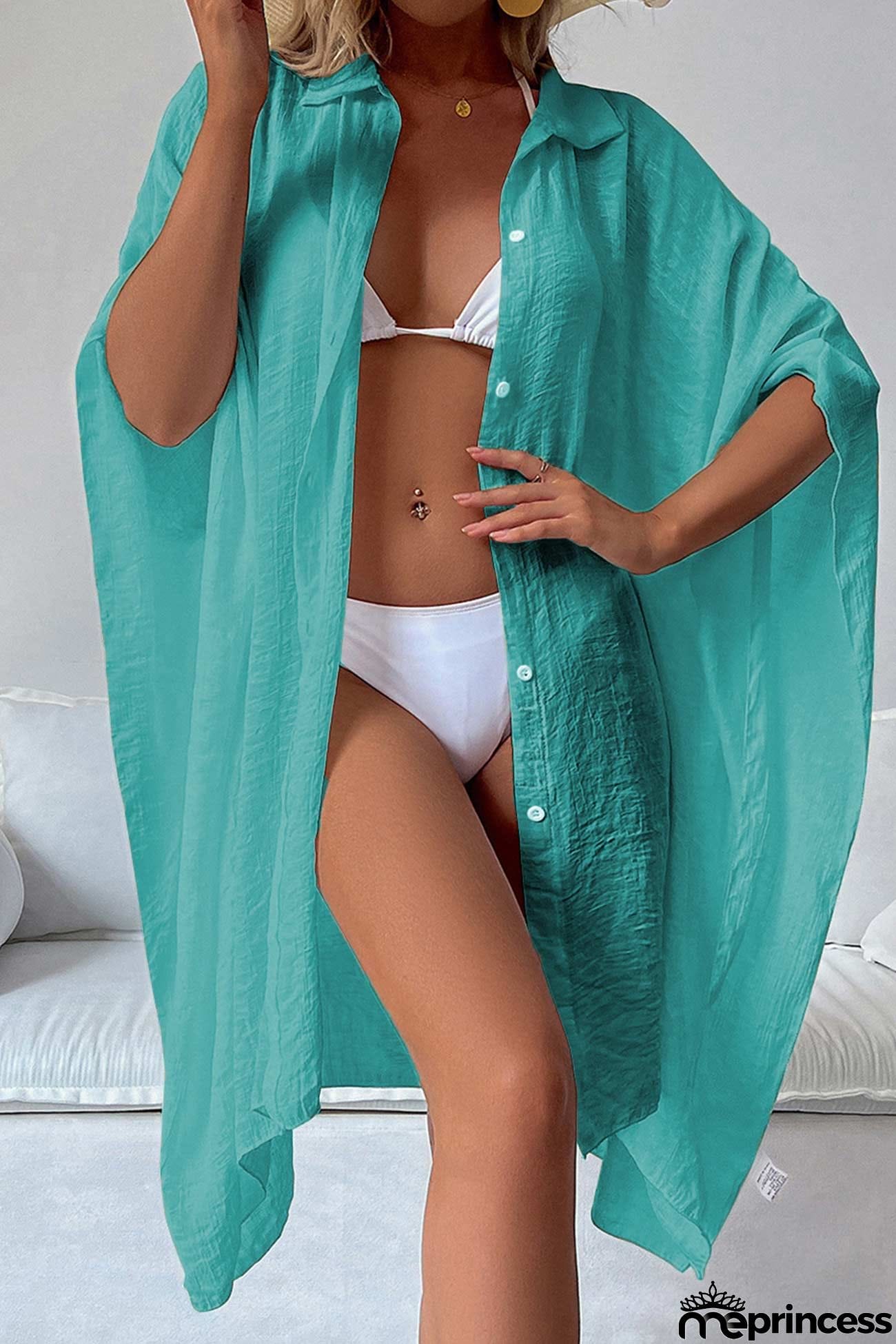 Solid Color Button Down Cover-up Shirt Dress