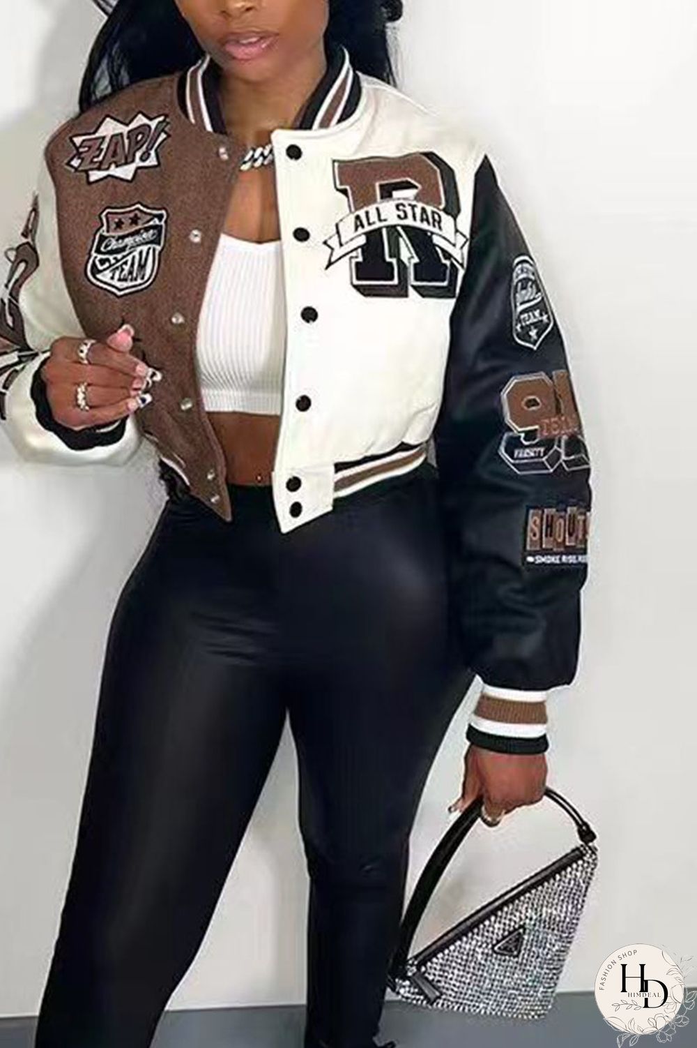 Rose Red Casual Street Print Patchwork Buckle Outerwear(Subject to Actual Product)