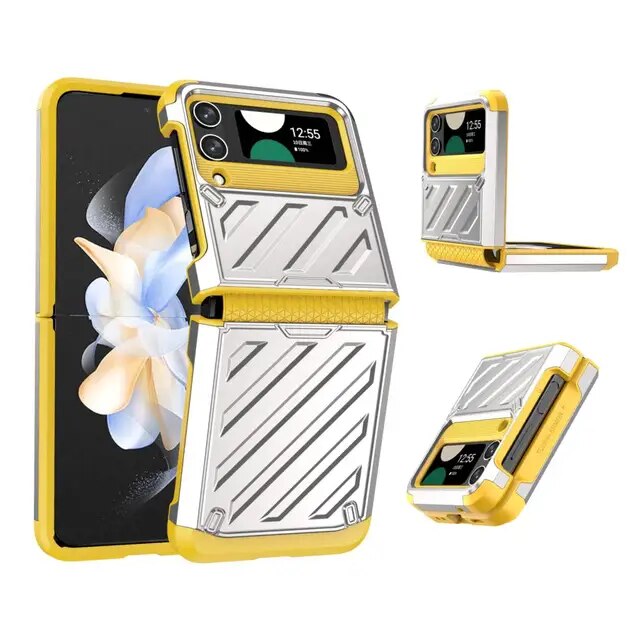 Foldable Hinged Armor Phone Case For Samsung Z Flip 5 Galaxy Z Flip 4 Z Flip 3 2-in-1 Plating Supports Wireless Charging Cover
