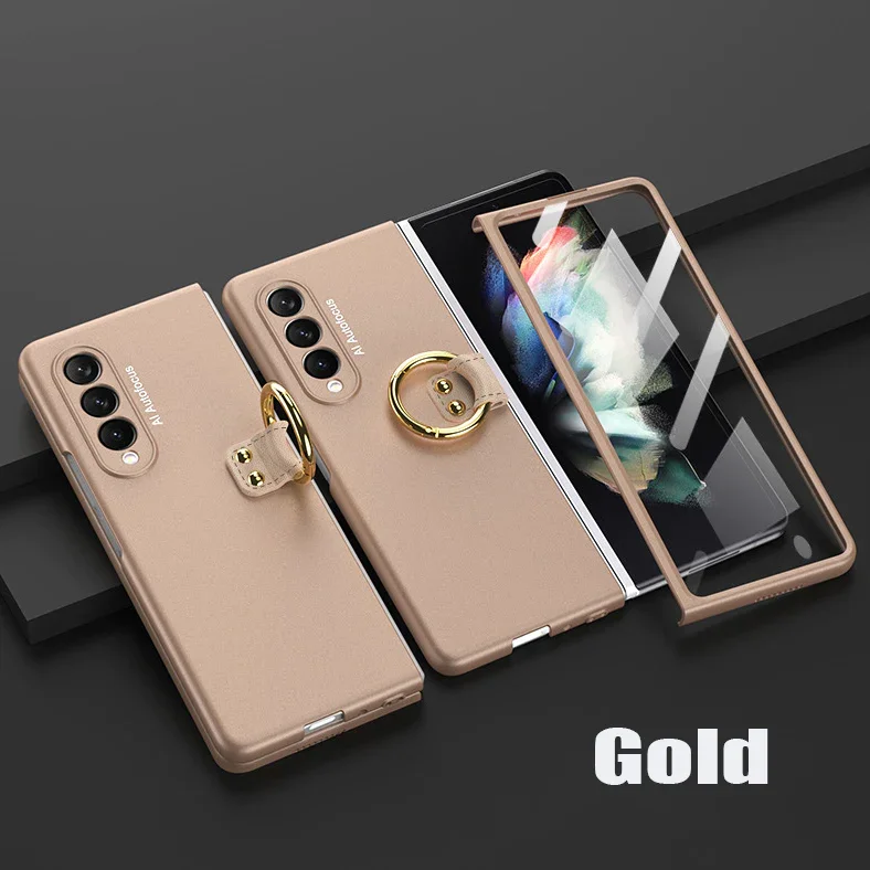 Applicable To Samsung Z Fold3/Z Fold4 Ultra-Thin Full Shell Membrane Skin Feeling Ring Bracket Mobile Phone Case