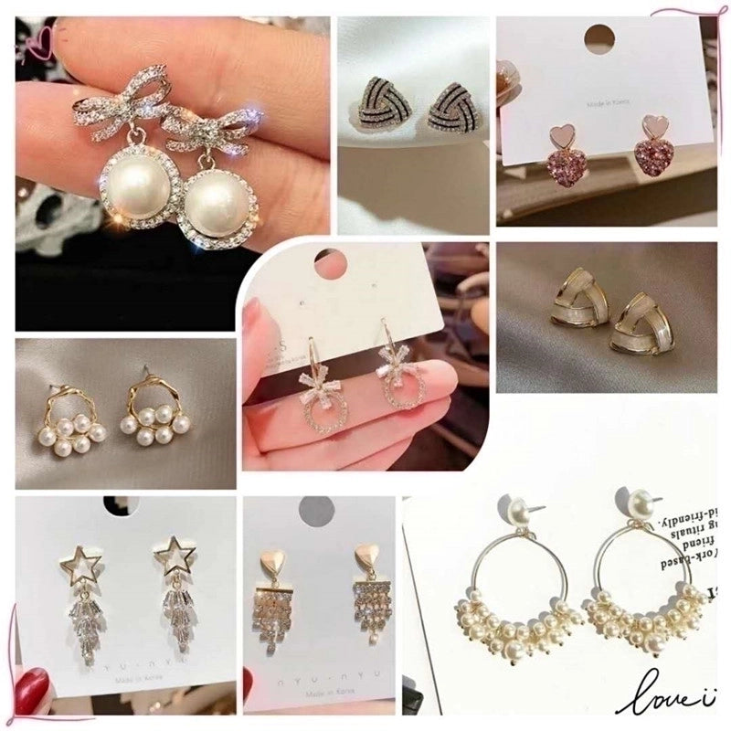1 Pair Fashion Flower Butterfly Bow Knot Inlay Alloy Artificial Pearls Rhinestones Shell Earrings2