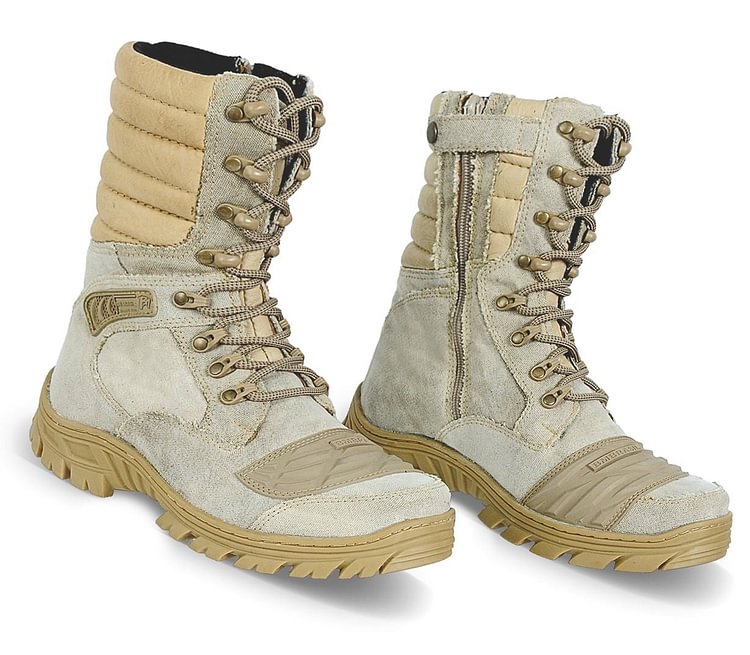 Tactical Boots Desert Sand Military Canvas and Leather Motorcycle