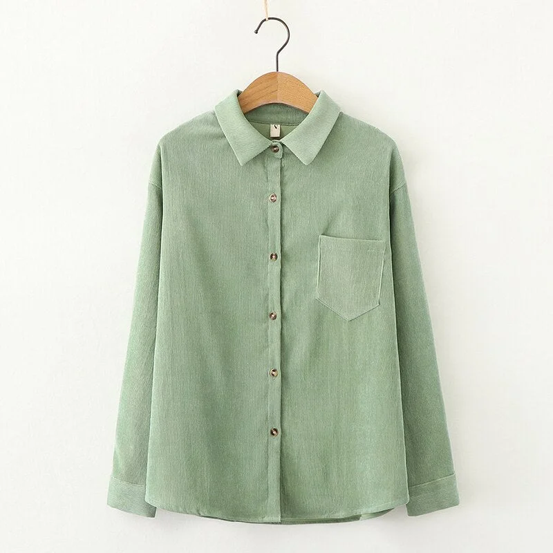 Simple Corduroy Shirts Women 2021 Spring New Casual Loose Blouses and Tops Lady Long Sleeve Blouse Young Style Clothes