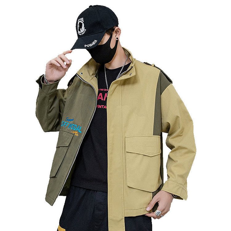 Men's Spring and Autumn plus Size Long Sleeve Top Sports Loose Coat Men's Color Matching Casual Men's Jacket