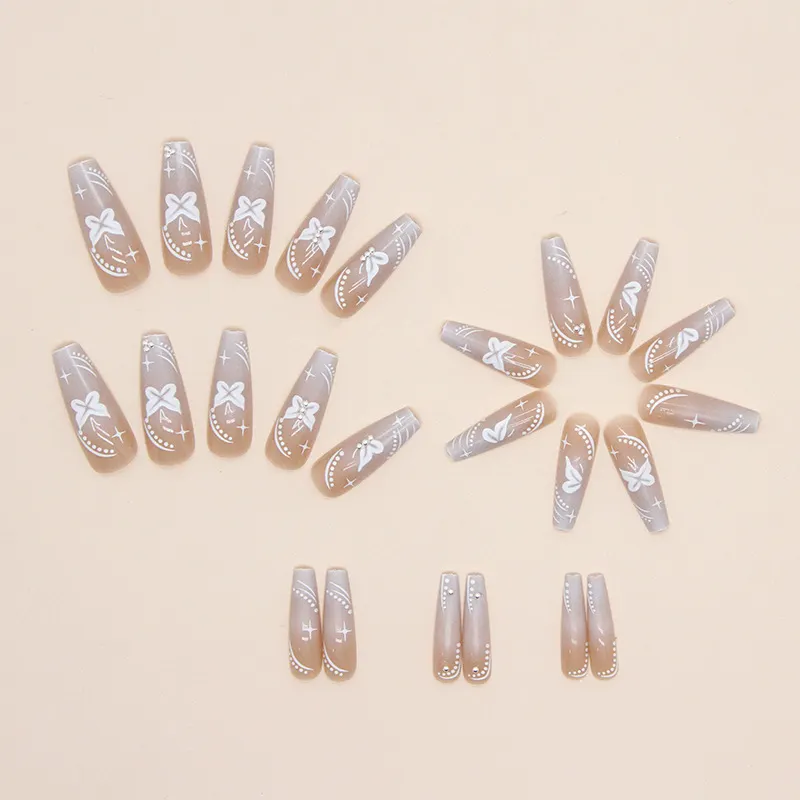 Churchf Churchf Ballet White Pure Desire Butterfly Sweet Sister Little Silver Bean Diamond Style Ballet Nail Fashion Nail Ins Wind Nail Piece