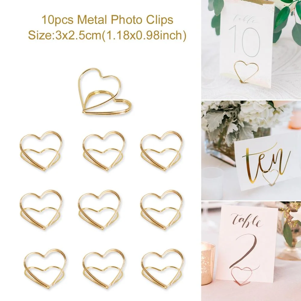 Staraise 10pcs Rose Gold Romantic Heart Shape Metal Photo Clips Wedding Desktop Decoration Table Number Stand Party Supplies