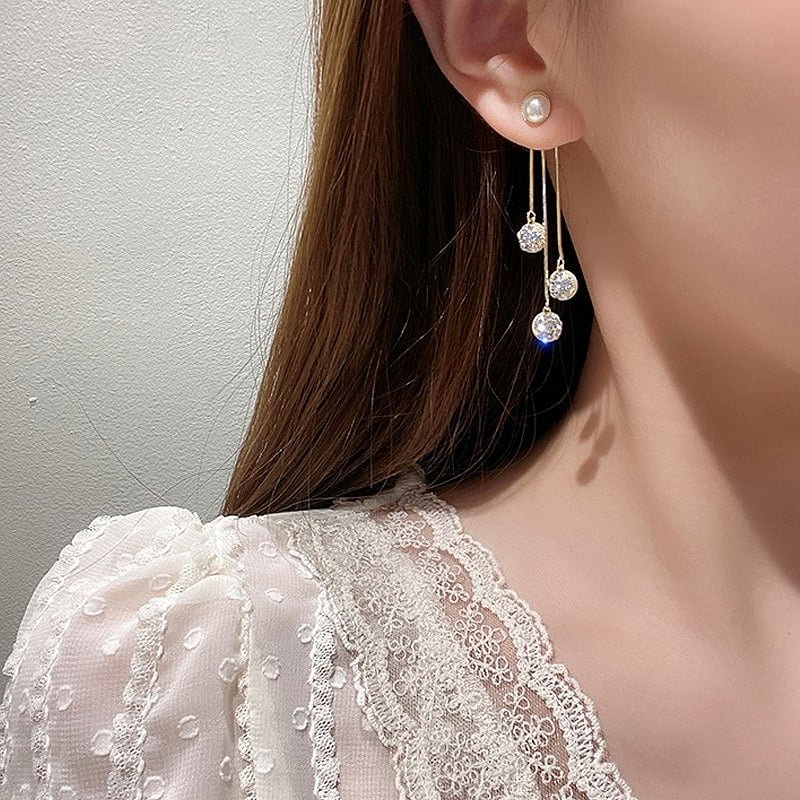Elegant pearl tassel long earrings