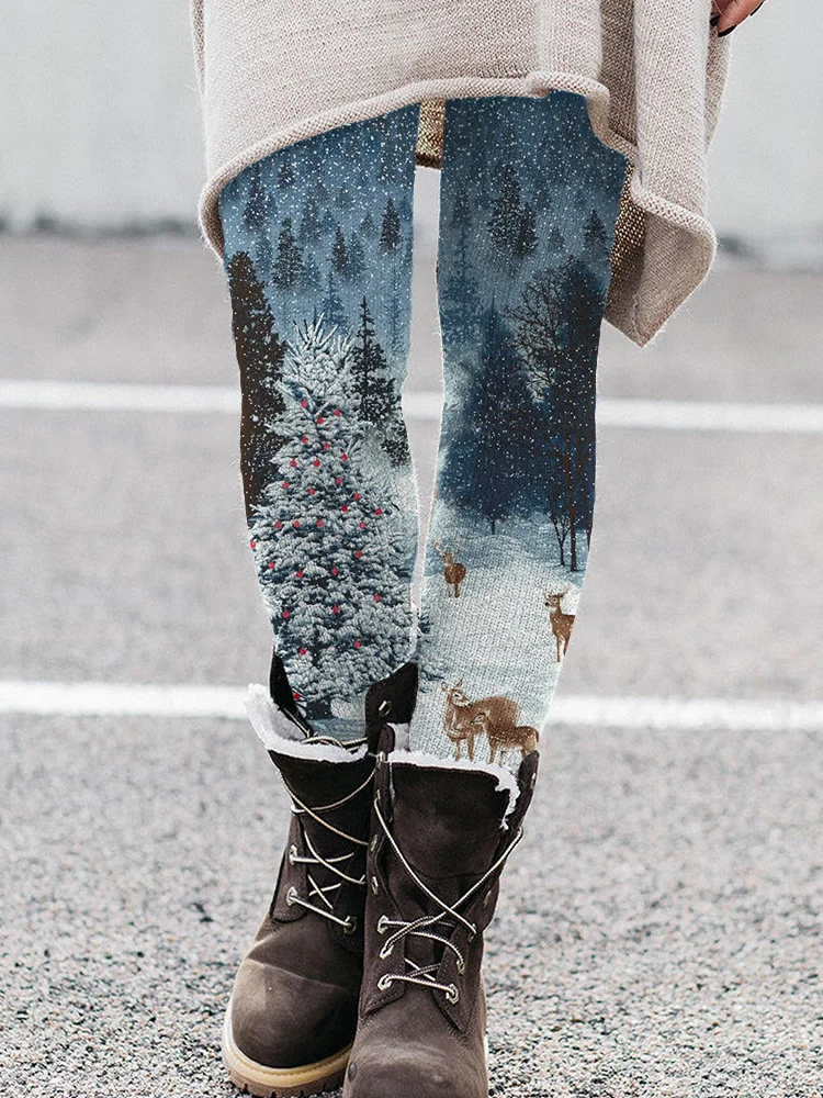Christmas Snowy Forest Art Inspired Leggings