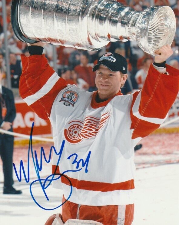 MANNY LEGACE SIGNED DETROIT RED WINGS 2002 STANLEY CUP 8x10 Photo Poster painting! Autograph