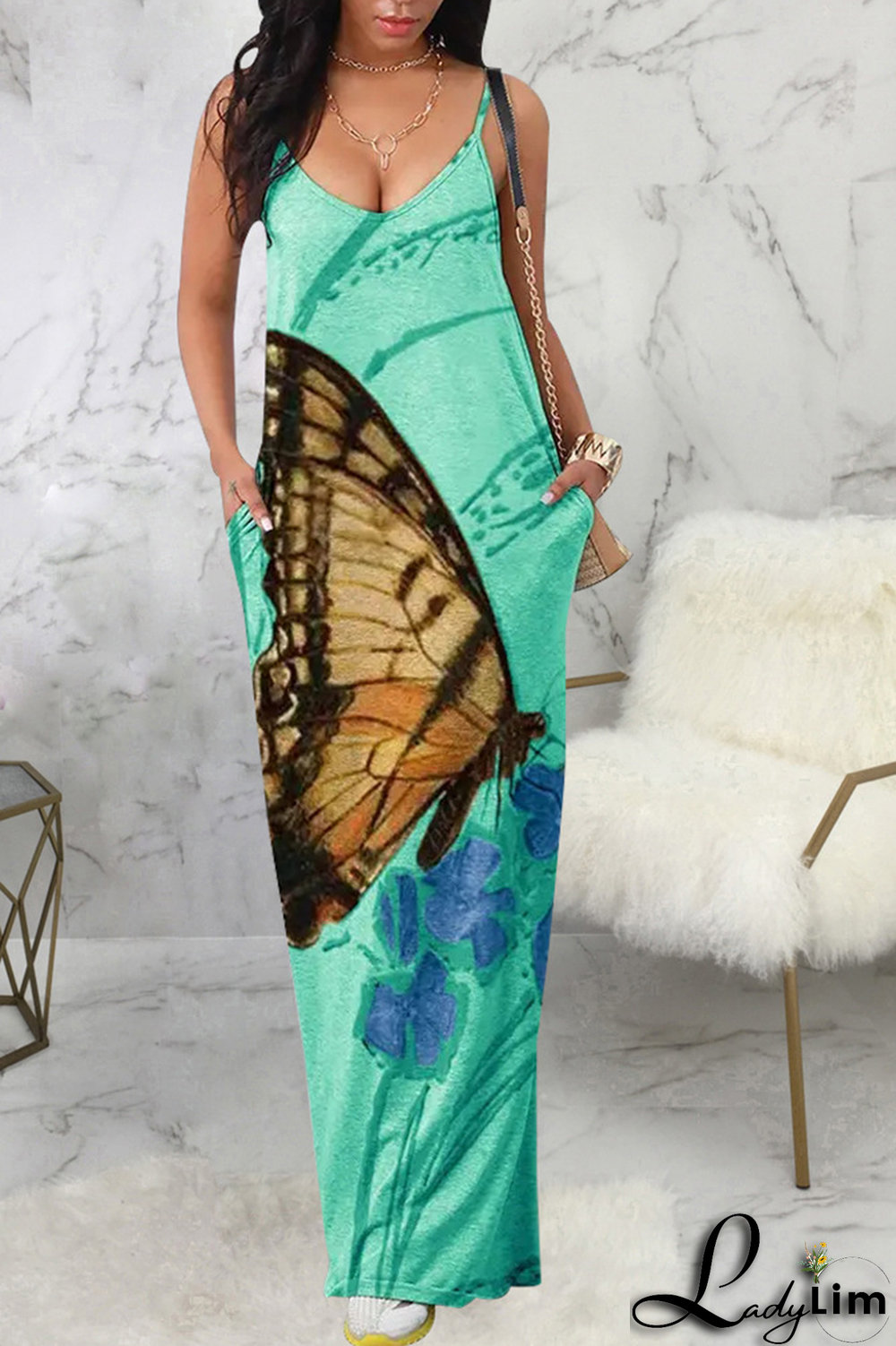 Camel Fashion Print Patchwork Spaghetti Strap Straight Dresses