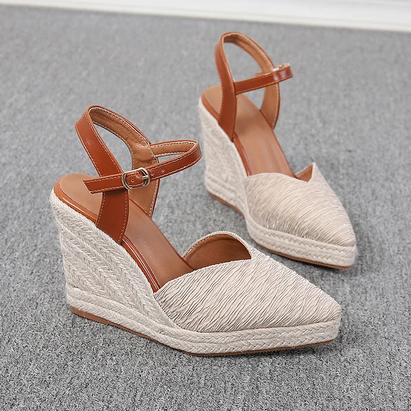 Wongn Wongn Wedge Platform High Heel Women's Shoes Baotou Drag Sandals With Straw Hemp Rope Bottom