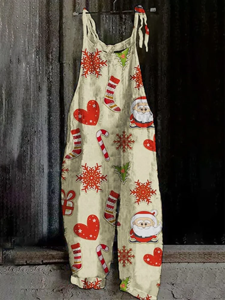 Cute Christmas Element Print Casual Jumpsuit