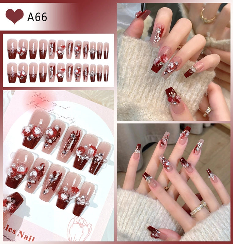 Cute Sweet Color Block Flower ABS Press-on Nails 1 Set