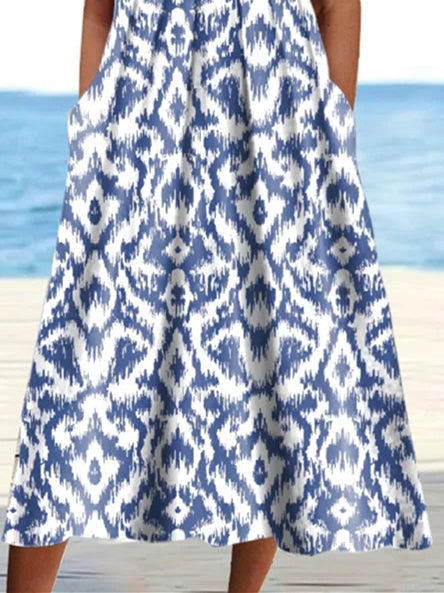 Women Half Sleeve V-neck Solid Color Dress