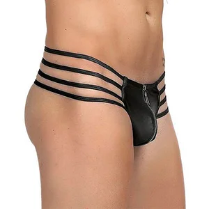 Men's Backless Jockstrap Thong Sexy Zipper Open Front See-Through Underwear Low Rise T-Back G-Strings Briefs