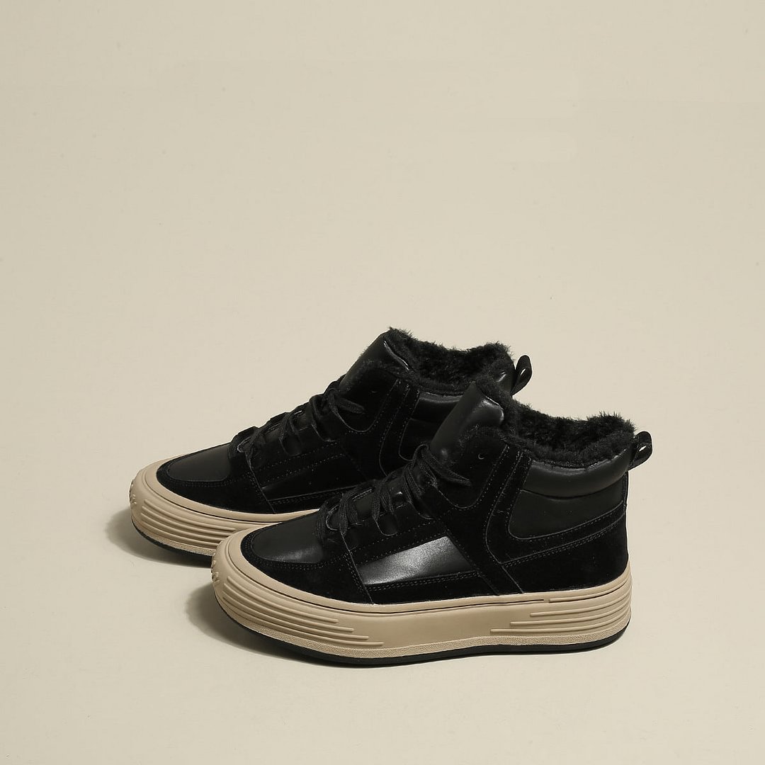 Fashion Lace-Up Artificial Short Plush Flats Sneakers Shoes
