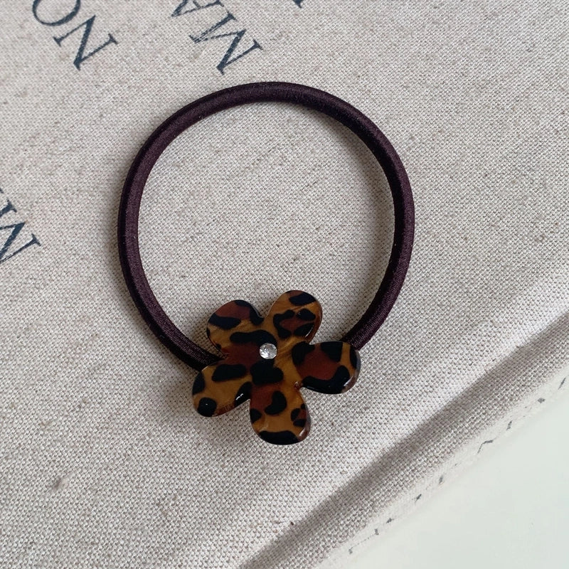 Retro Women’s Flower Bow Knot Leopard Acetic Acid Sheets Inlay Rhinestones Hair Tie