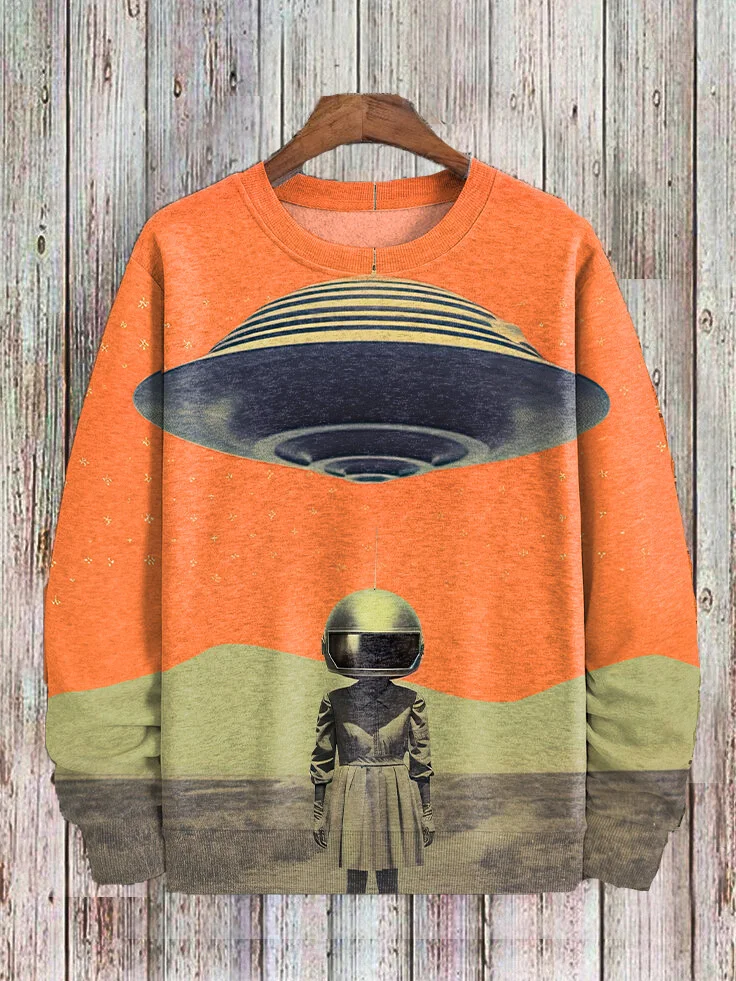 Men's Retro UFO Alien Art Print Casual Sweatshirt