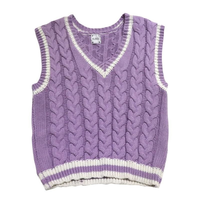 purple retro vest japanese sweet women Knitted jacket for korean style oversized clothes sleeveless  tops young jackets