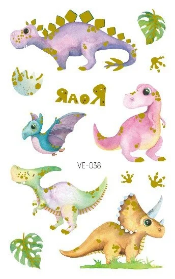 24 kinds Cartoon Dinosaur Bronzing Tattoo Sticker Child Temporary Stickers Body Tatoo for Kids Cute Waterproof Temporary Tattoos