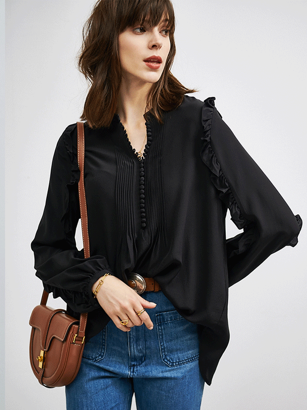 Loose Black Silk Blouse