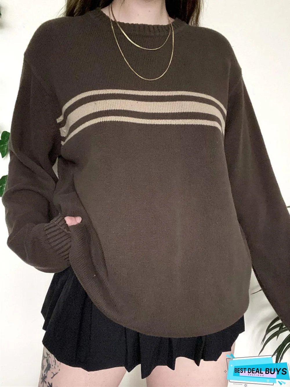 Temperament Commuter Casual Round Neck Long Sleeve Knitted Sweater